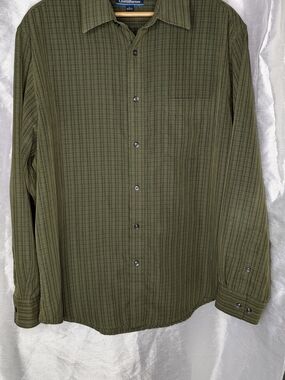Croft & Barrow Men's Olive Green Striped Button-Up Shirt Long Sleeve Pockets L